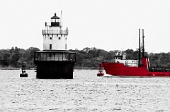 Red Ship Appproaches Butler Flats Light -BW